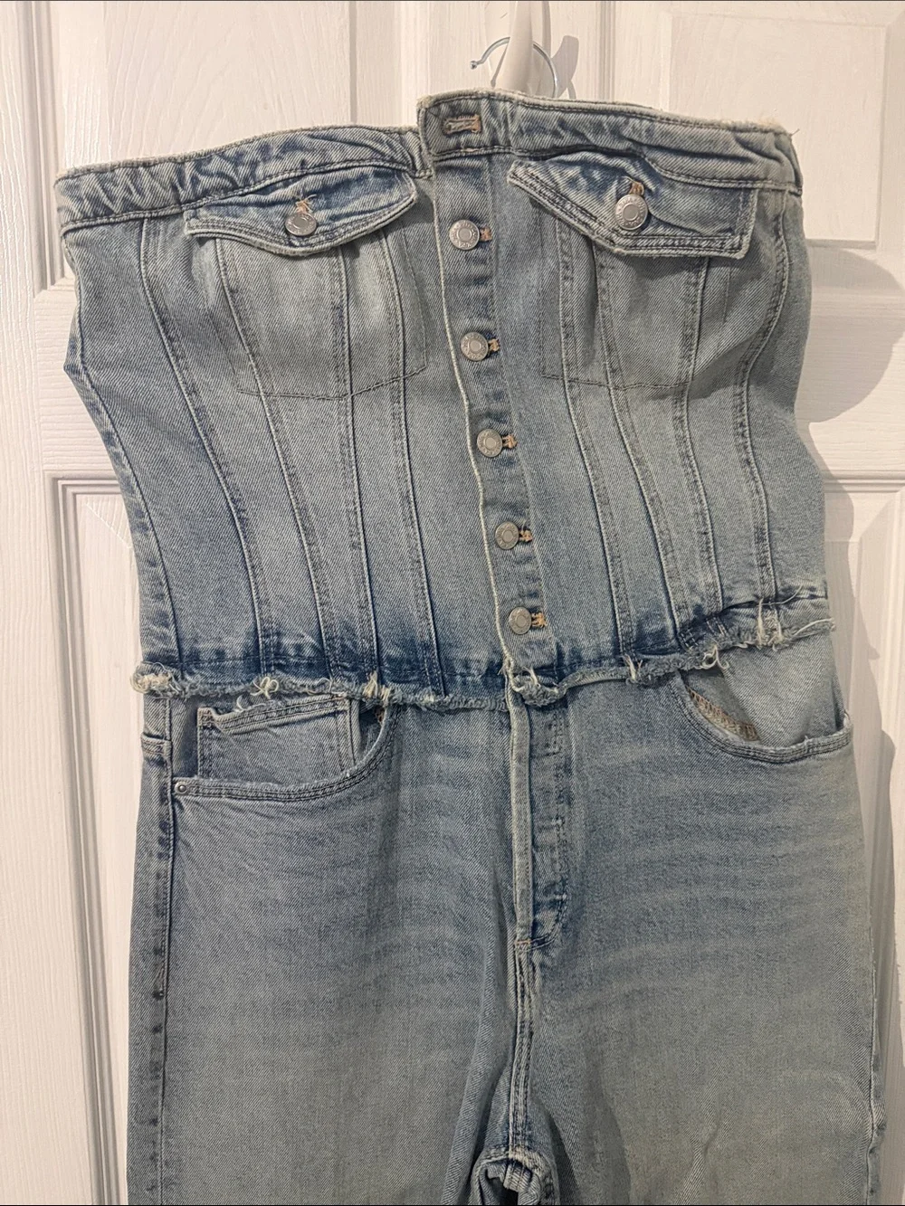 Zara Light Blue Strapless Denim Overalls
